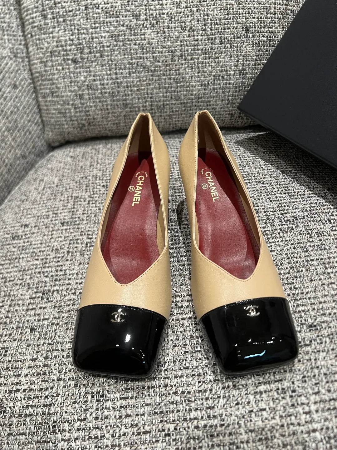 Chanel Women's Square Toe Mid-Heel Sandals 2.4in