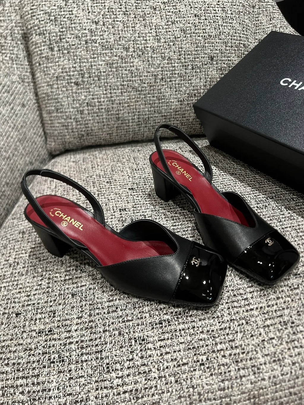 Chanel Women's Square Toe Mid-Heel Sandals 2.4in