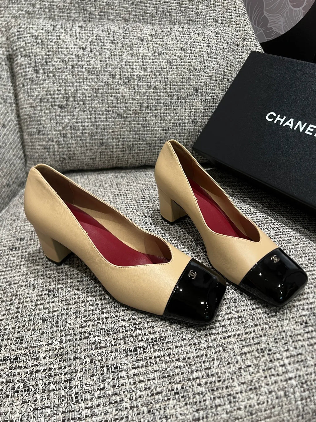 Chanel Women's Square Toe Mid-Heel Sandals 2.4in