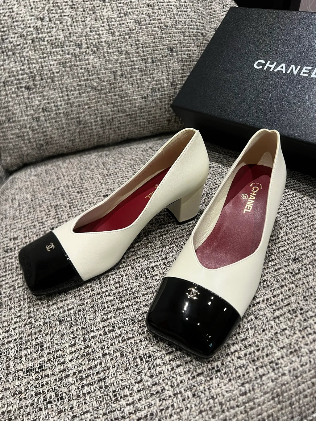 Chanel Women's Square Toe Mid-Heel Sandals 2.4in