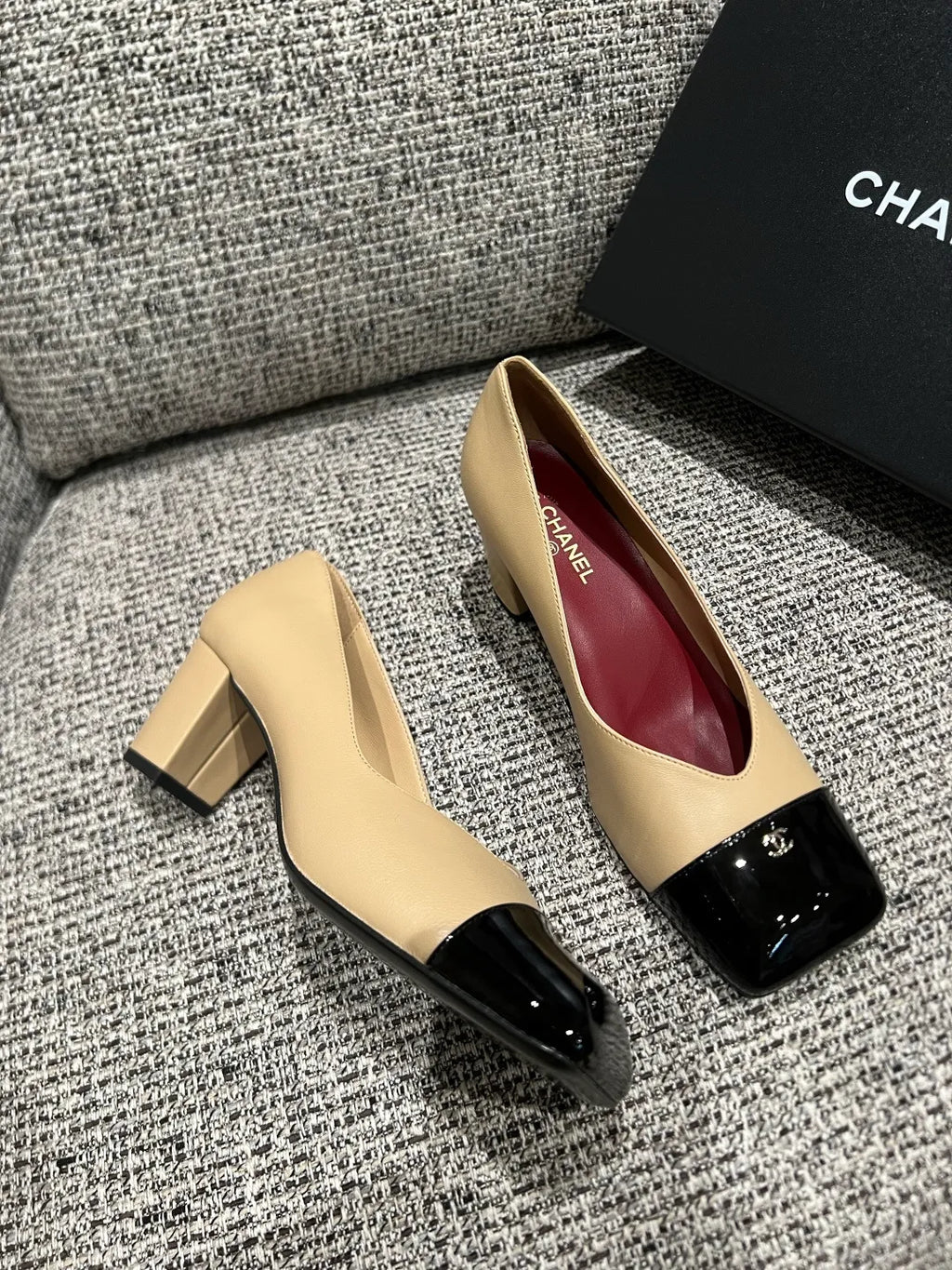 Chanel Women's Square Toe Mid-Heel Sandals 2.4in