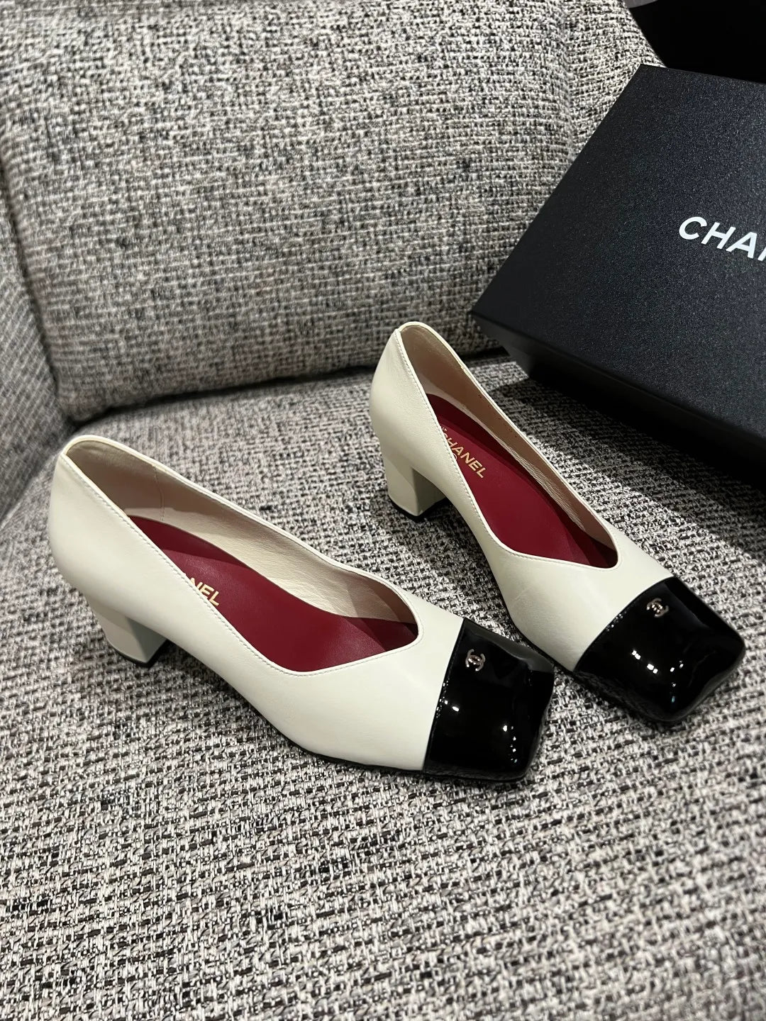 Chanel Women's Square Toe Mid-Heel Sandals 2.4in