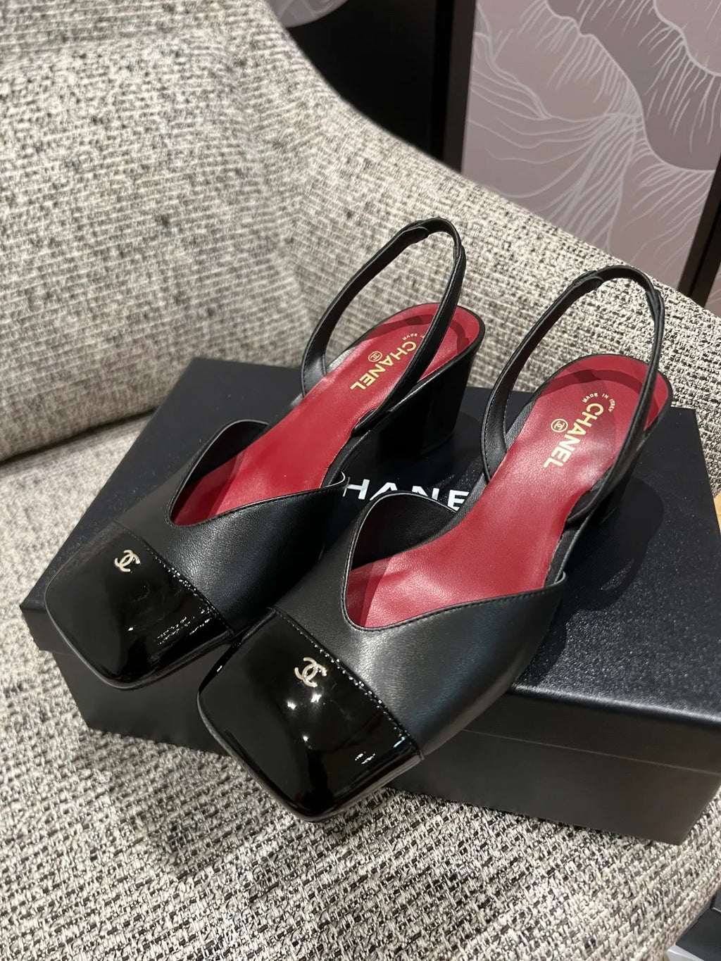 Chanel Women's Square Toe Mid-Heel Sandals 2.4in