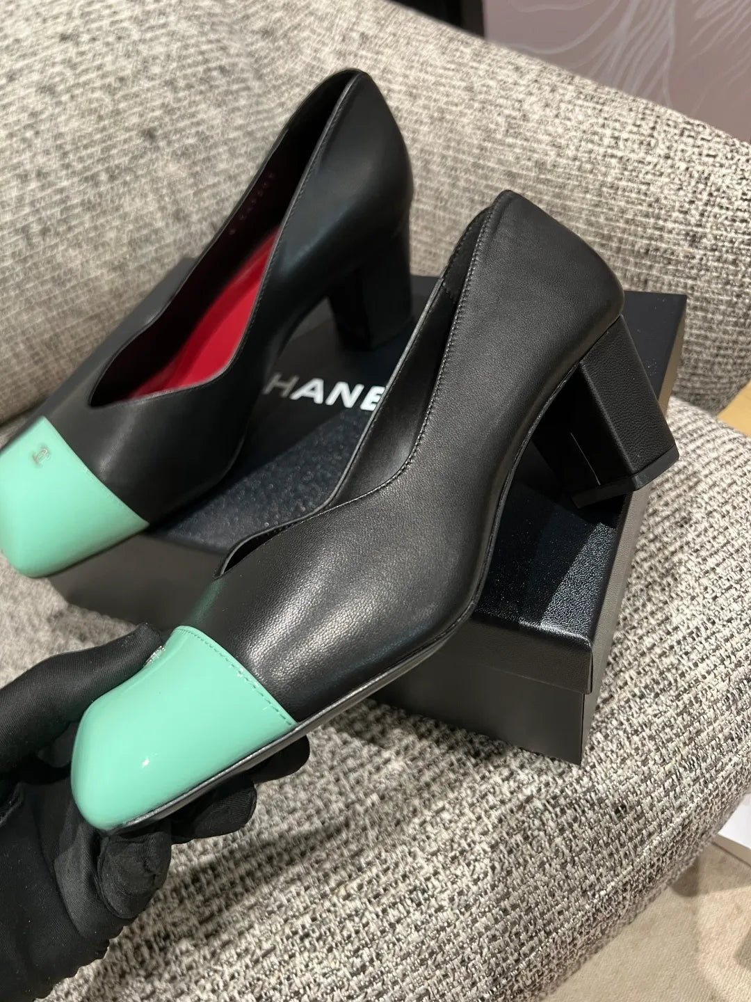 Chanel Women's Square Toe Mid-Heel Sandals 2.4in