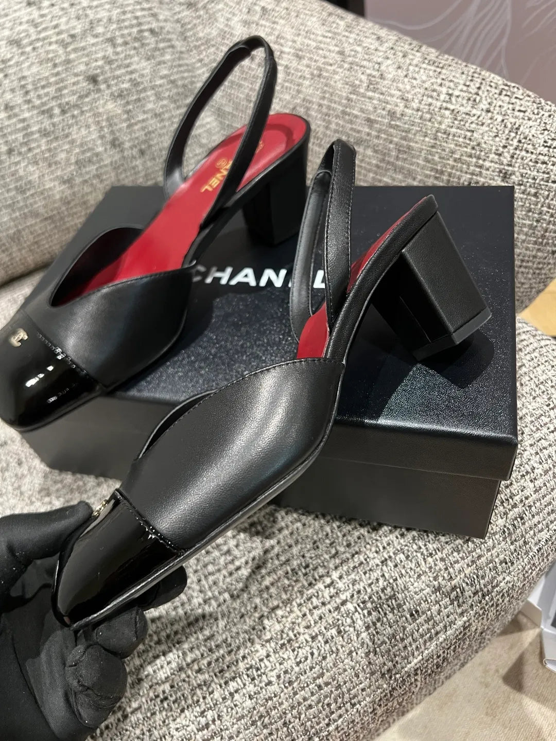 Chanel Women's Square Toe Mid-Heel Sandals 2.4in
