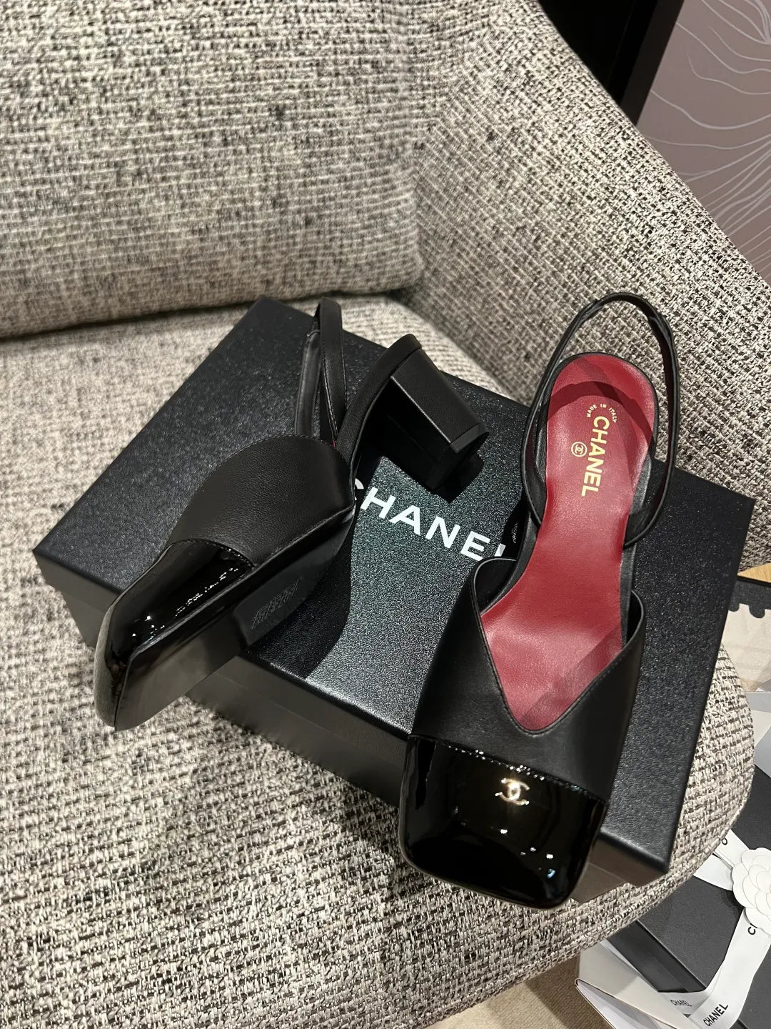 Chanel Women's Square Toe Mid-Heel Sandals 2.4in