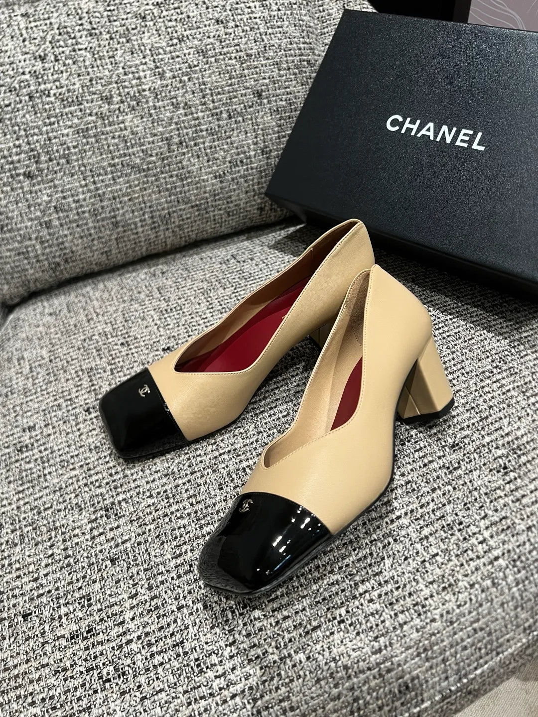 Chanel Women's Square Toe Mid-Heel Sandals 2.4in