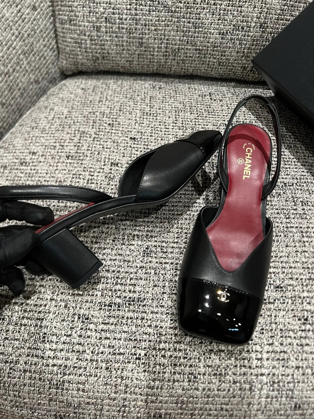 Chanel Women's Square Toe Mid-Heel Sandals 2.4in