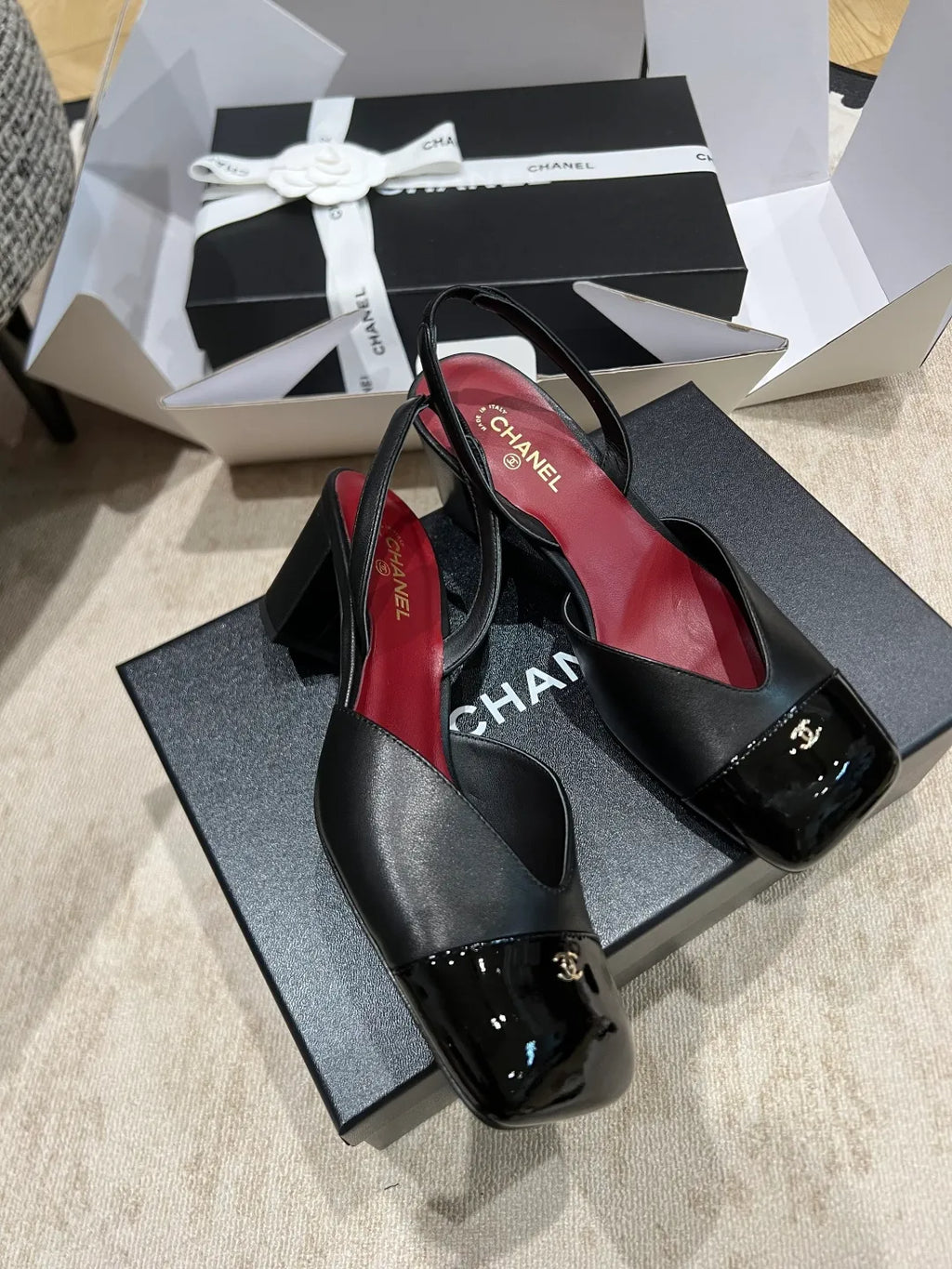 Chanel Women's Square Toe Mid-Heel Sandals 2.4in