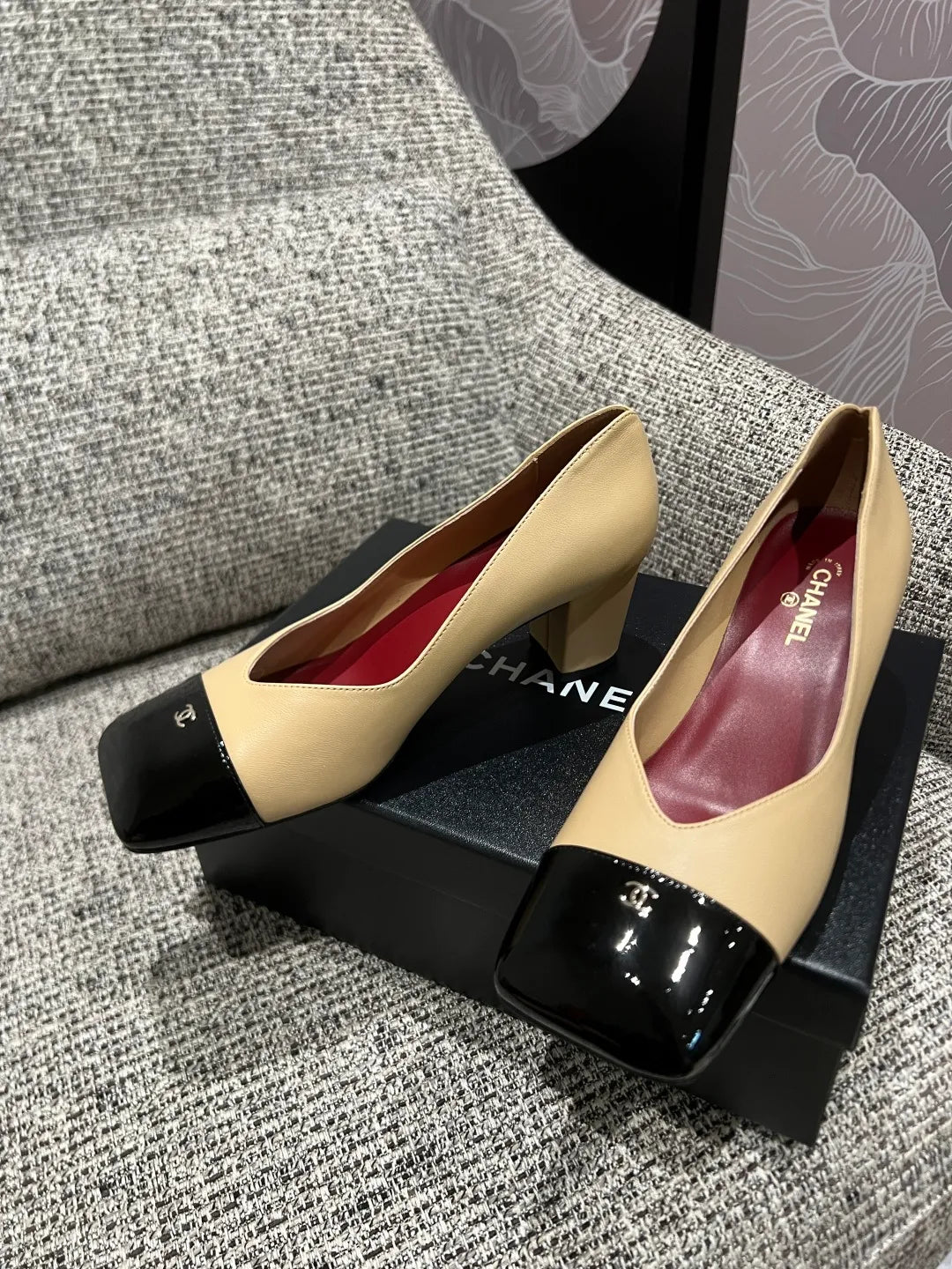 Chanel Women's Square Toe Mid-Heel Sandals 2.4in
