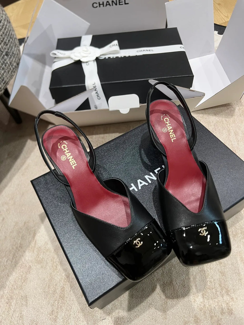 Chanel Women's Square Toe Mid-Heel Sandals 2.4in