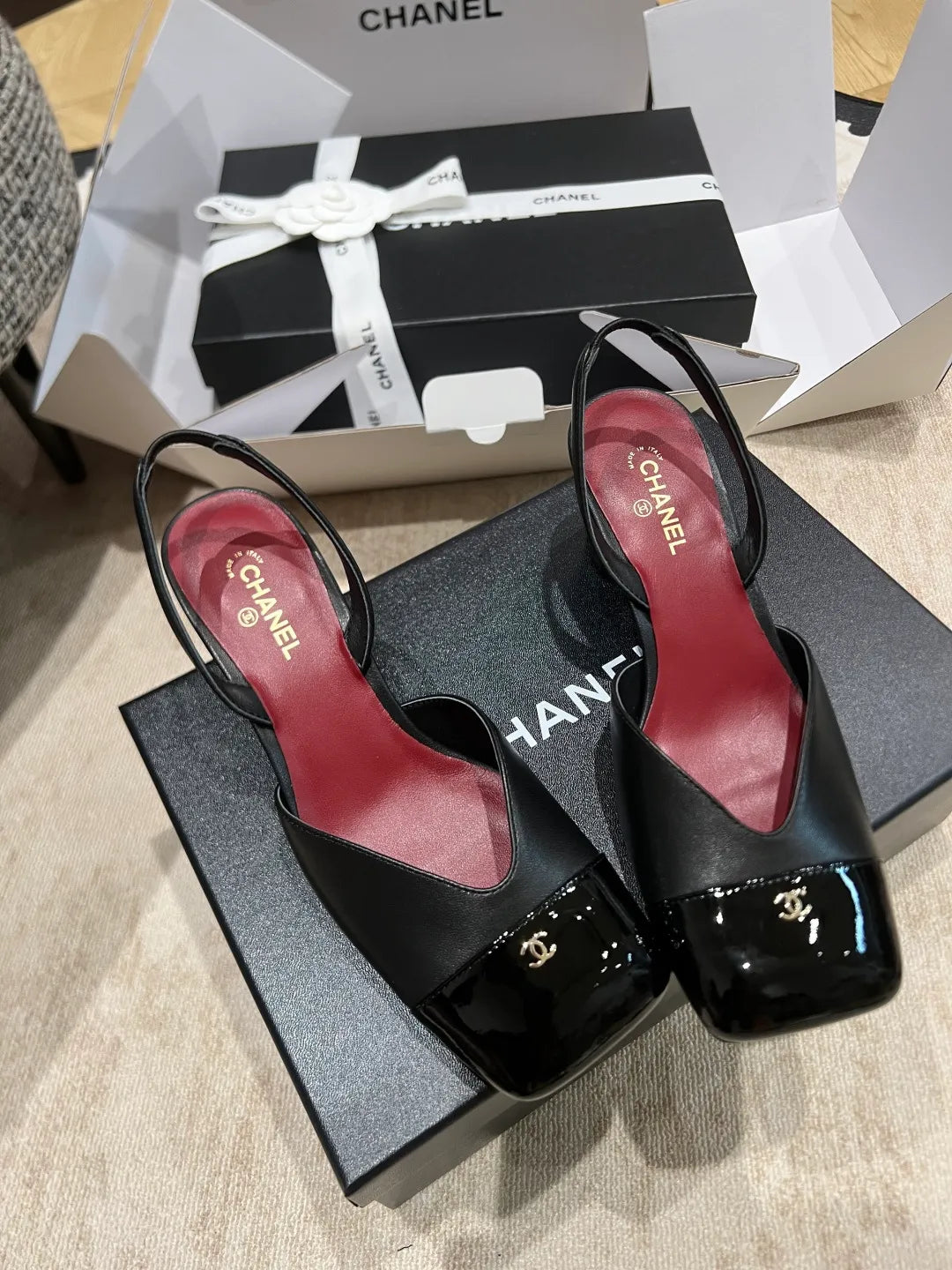 Chanel Women's Square Toe Mid-Heel Sandals 2.4in
