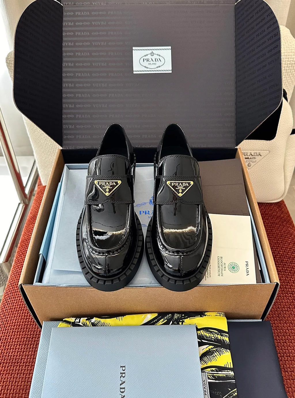 Chocolate Gold Label Patent Leather Loafers 273794