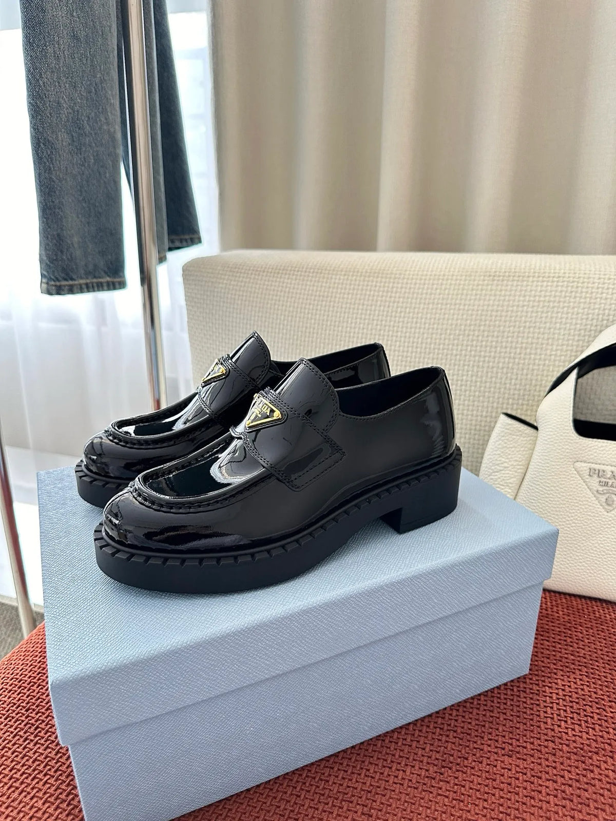 Chocolate Gold Label Patent Leather Loafers 273794