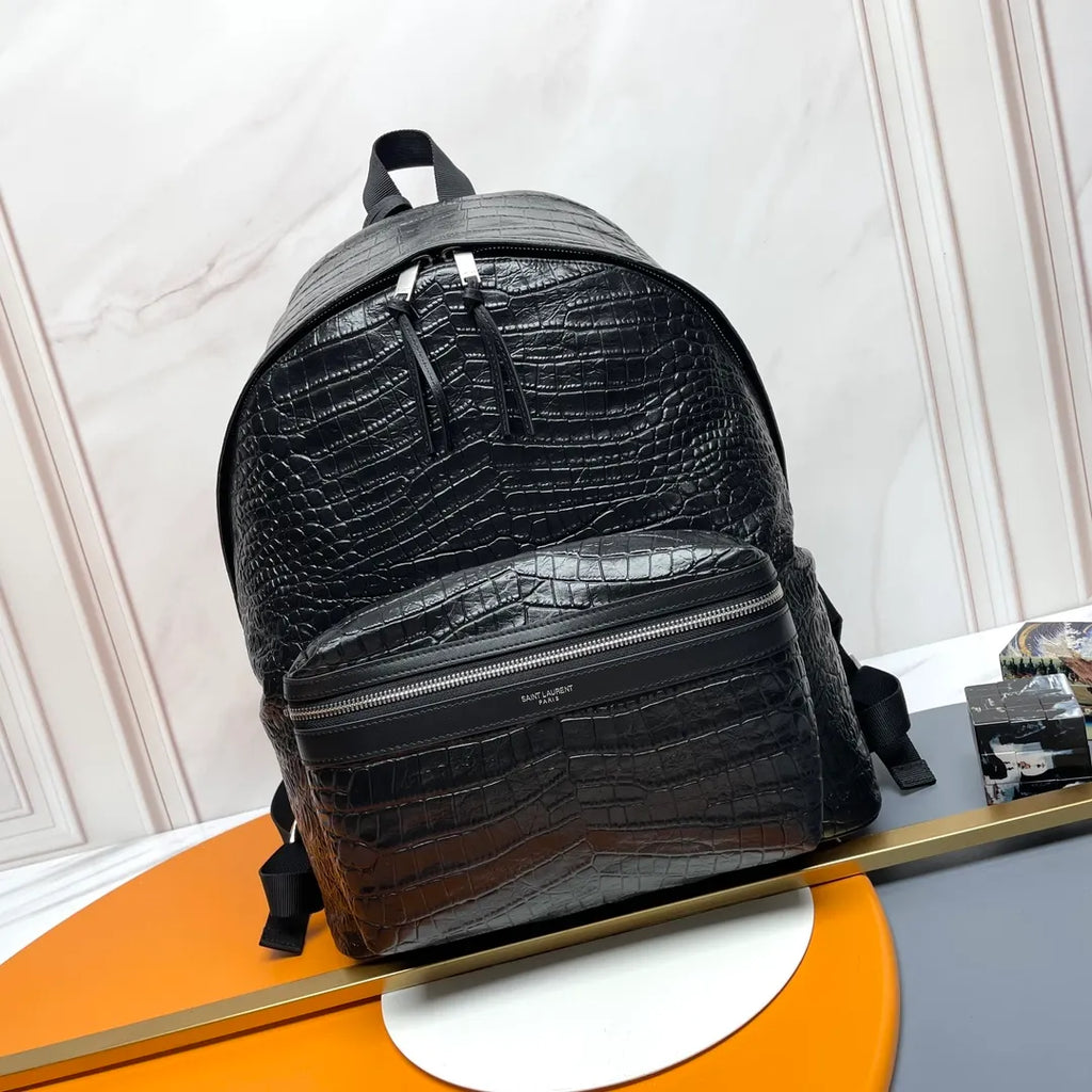 Crocodile Embossed Leather 15.0 in Backpack 326865