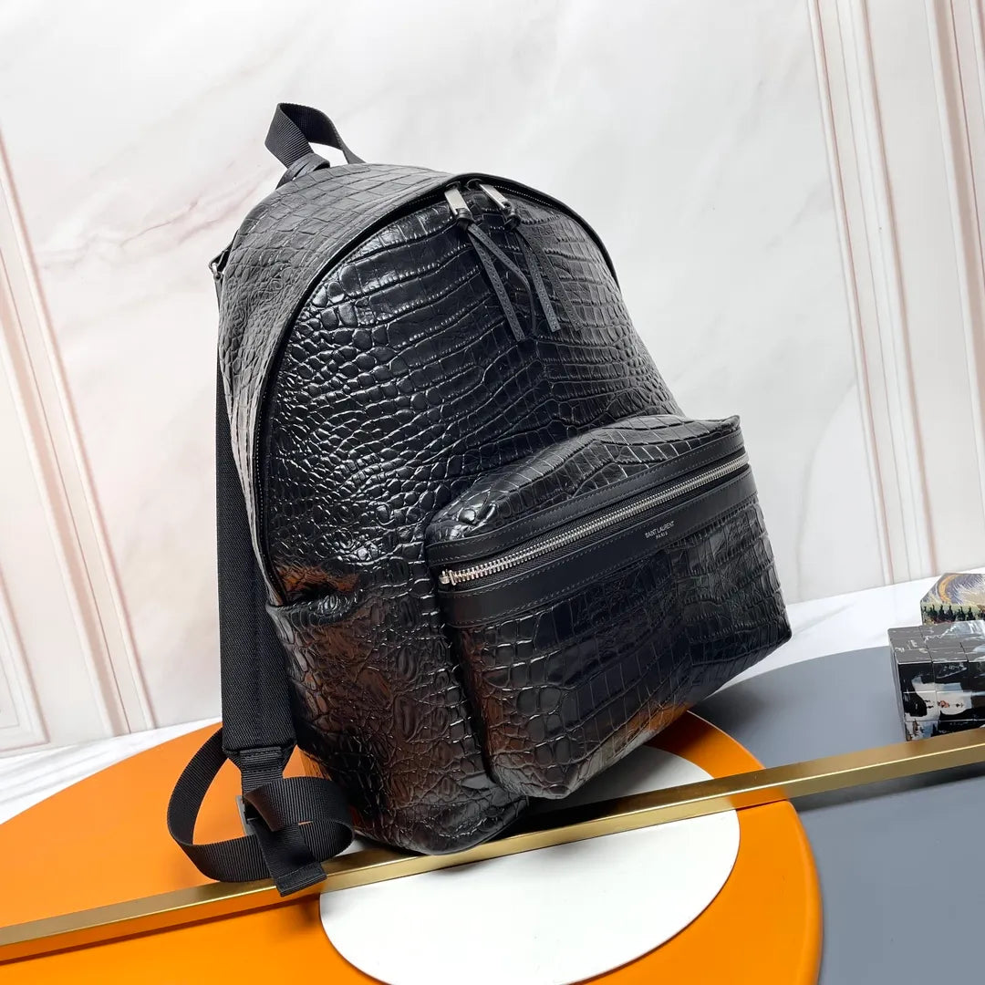 Crocodile Embossed Leather 15.0 in Backpack 326865