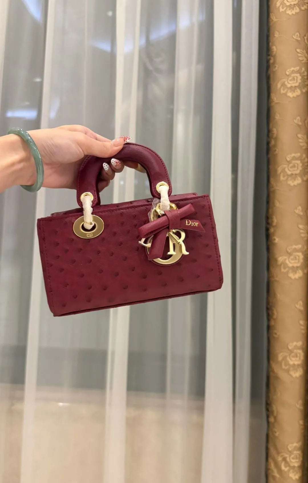 D-Joy Princess Diana Ostrich Leather 7.5 in Handbag 721096