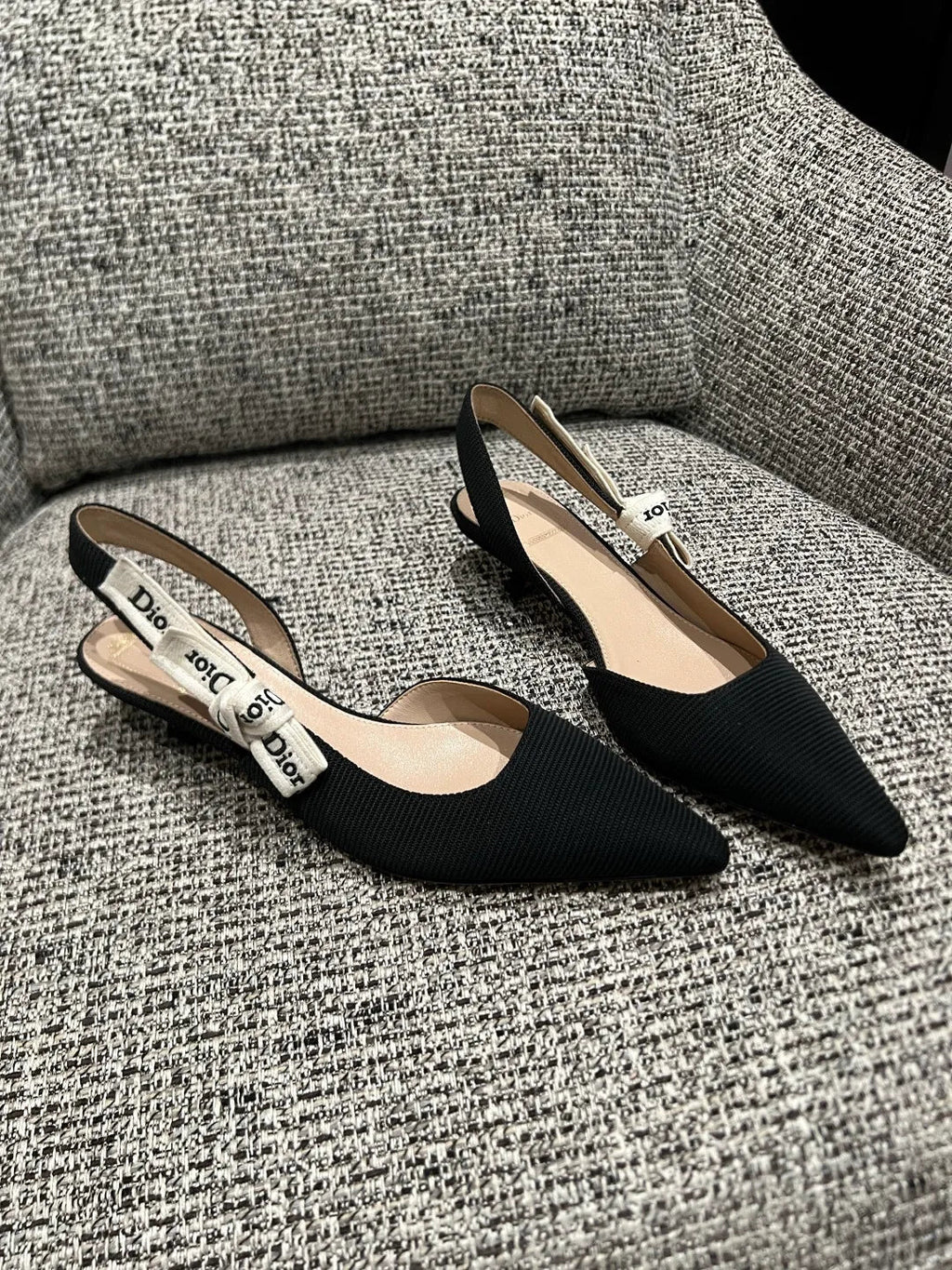 Dior 2026 Women's Ribbed Fabric Kitten Heel Shoes 1.4in