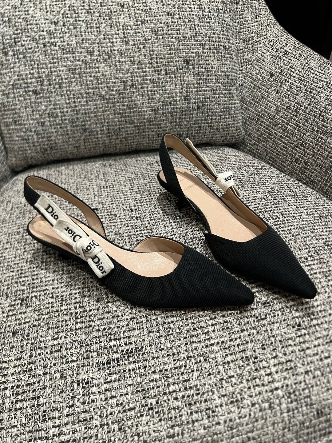 Dior 2026 Women's Ribbed Fabric Kitten Heel Shoes 1.4in