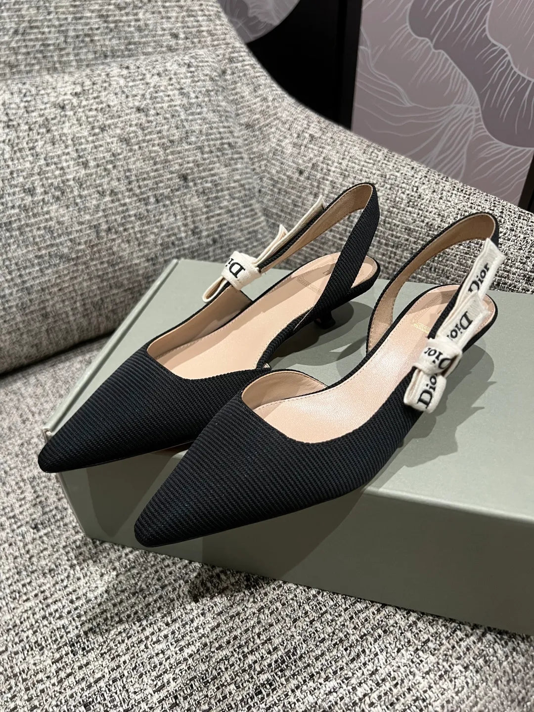 Dior 2026 Women's Ribbed Fabric Kitten Heel Shoes 1.4in