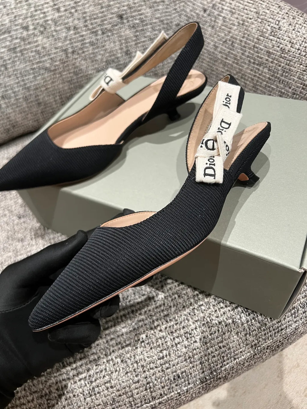 Dior 2026 Women's Ribbed Fabric Kitten Heel Shoes 1.4in