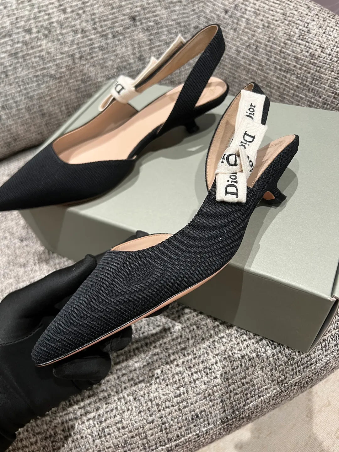 Dior 2026 Women's Ribbed Fabric Kitten Heel Shoes 1.4in