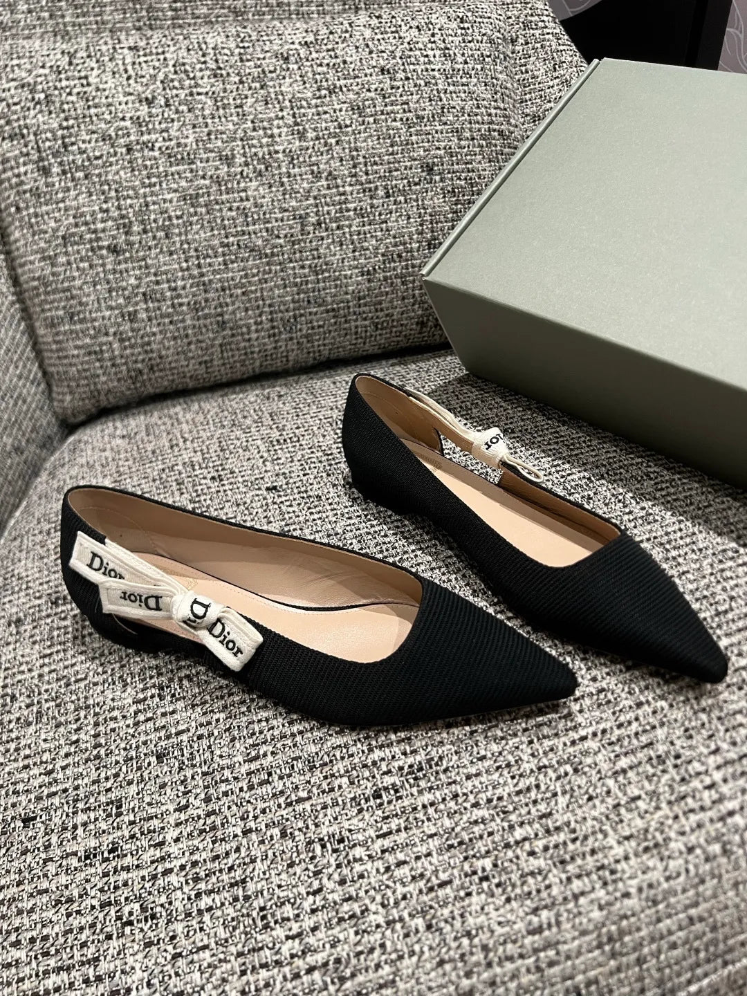 Dior 2026 Women's Ribbed Fabric Kitten Heel Shoes