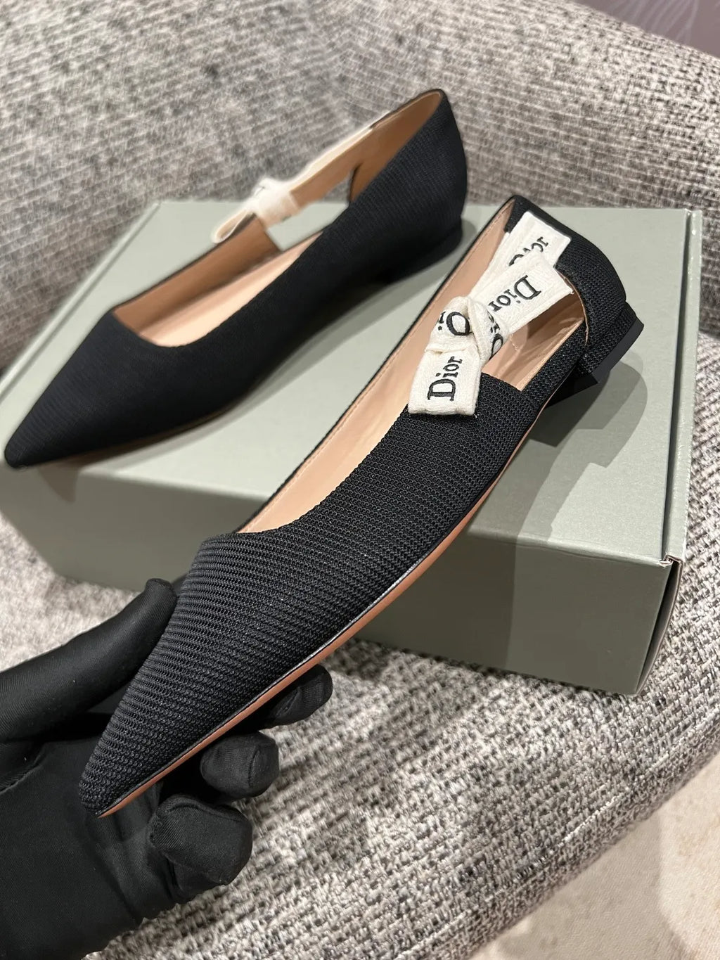 Dior 2026 Women's Ribbed Fabric Kitten Heel Shoes