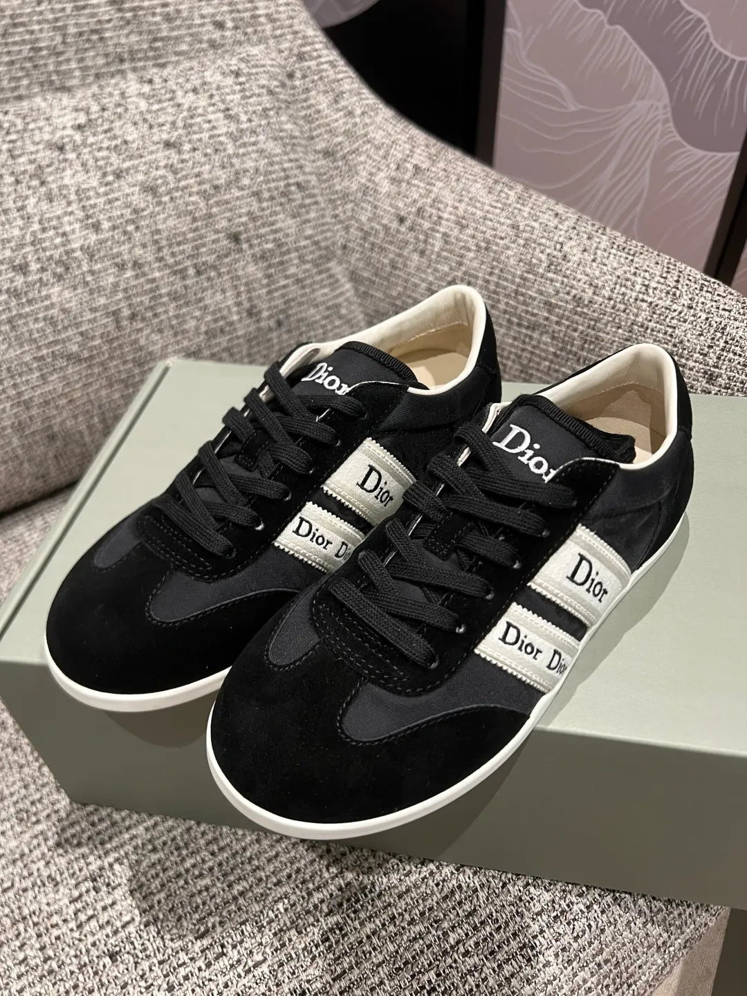 Dior 26Ss Women's Ribbon Embroidered Suede German Training Shoes