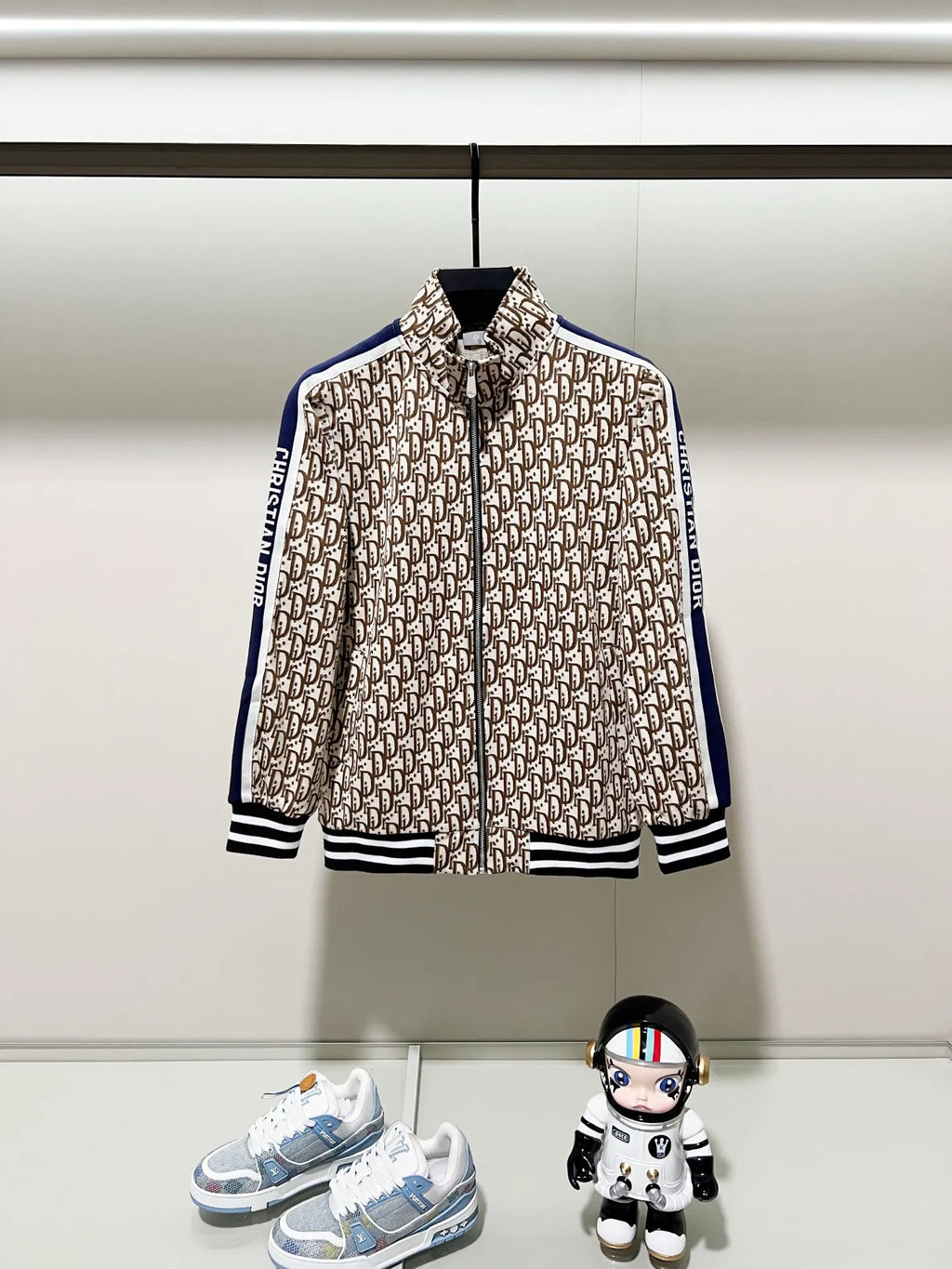 Dior Men's Oblique Logo Webbing Zip-Up Jacket Khaki