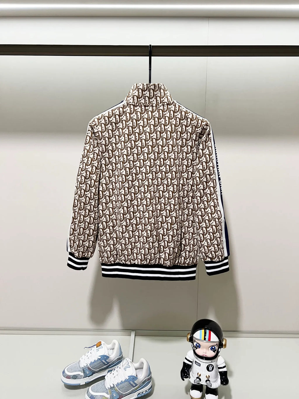 Dior Men's Oblique Logo Webbing Zip-Up Jacket Khaki