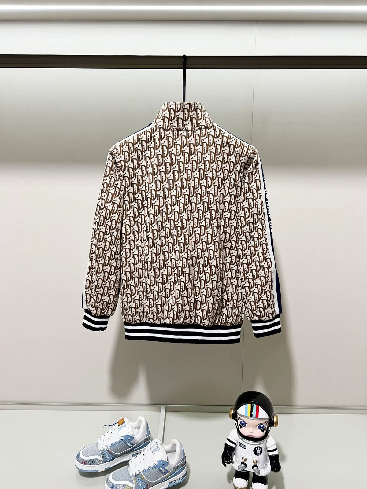 Dior Men's Oblique Logo Webbing Zip-Up Jacket Khaki