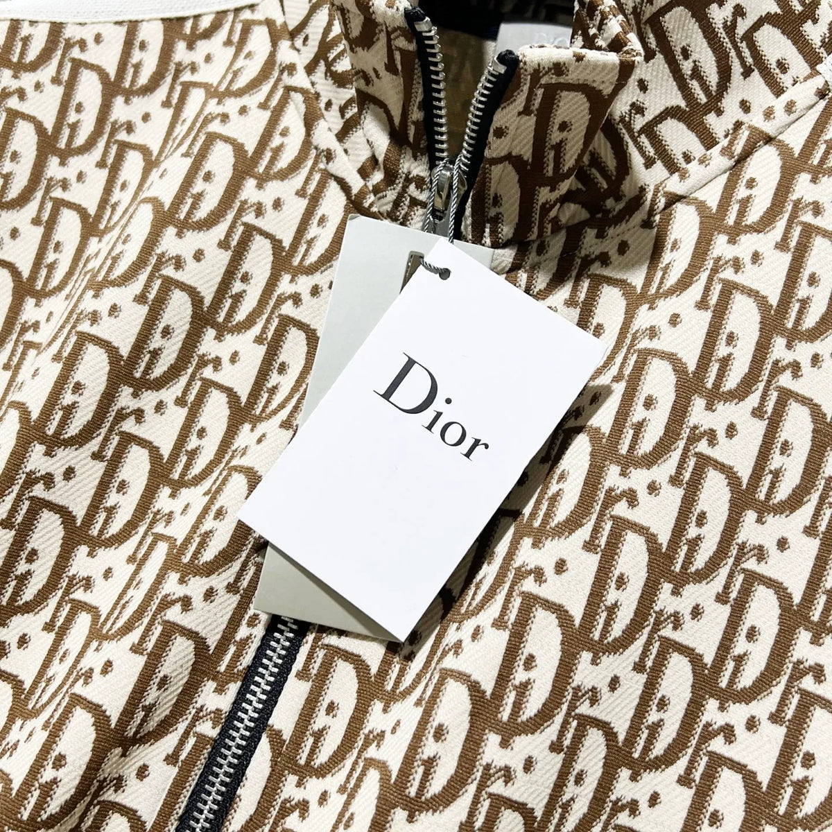 Dior Men's Oblique Logo Webbing Zip-Up Jacket Khaki