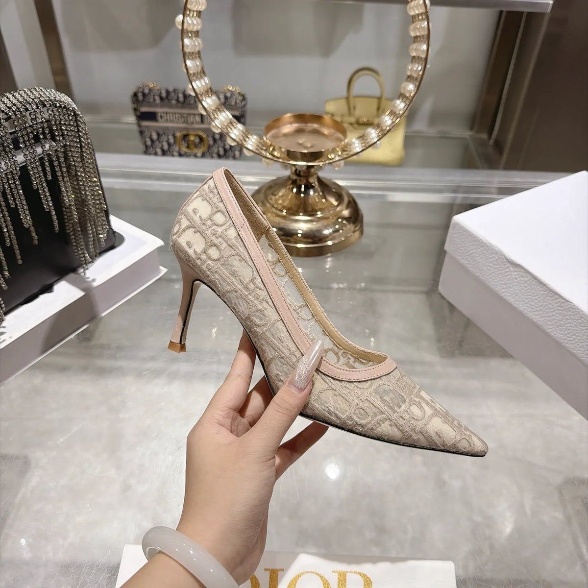Oblique Mesh Sheepskin 3.1 in Heels 810935