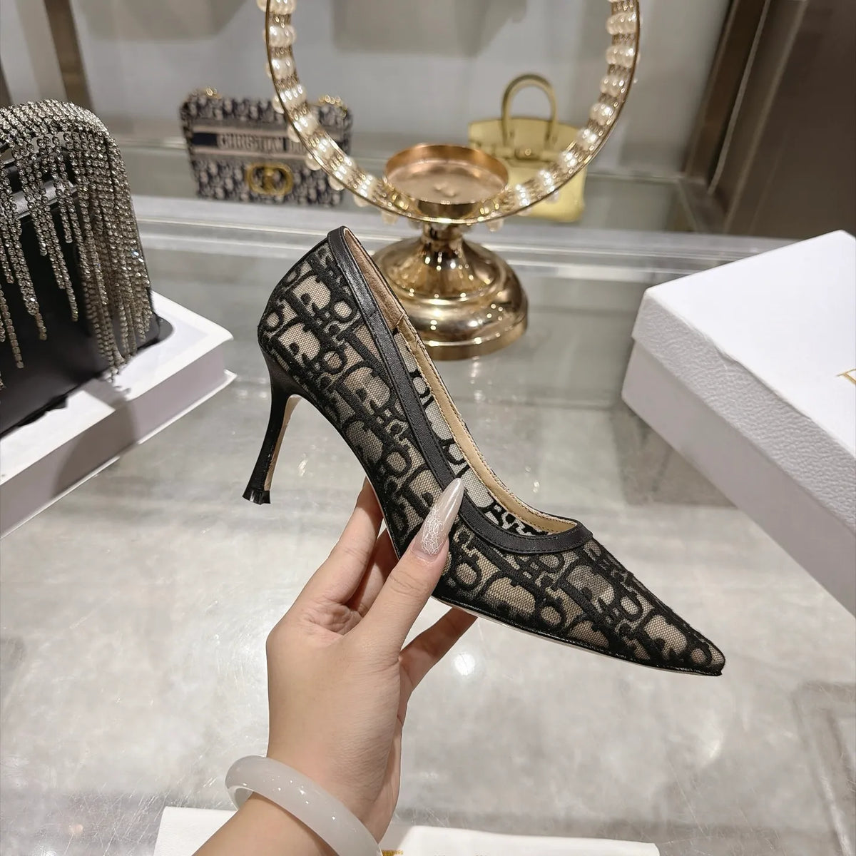 Pointed Toe Mesh Stiletto 3.1 in Heels 810937