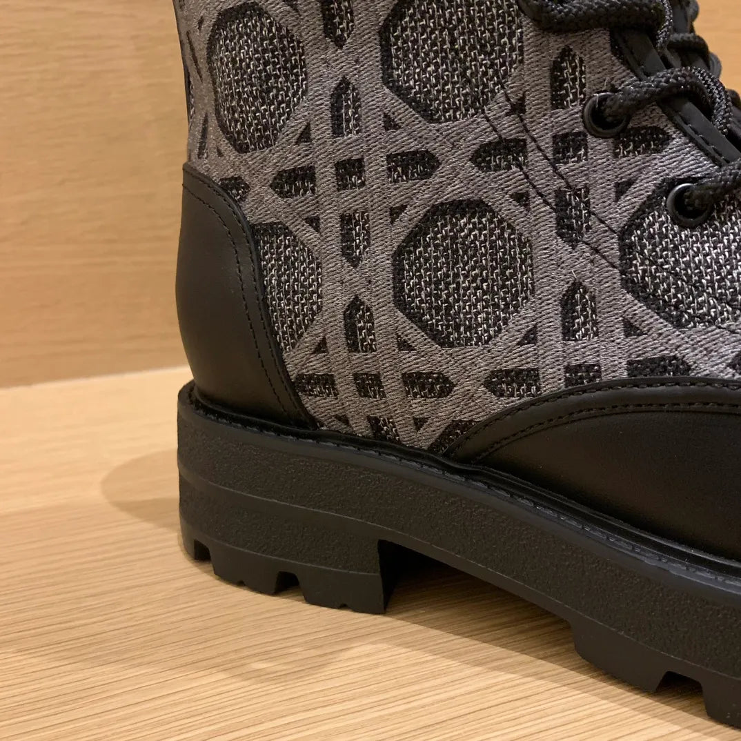 Dior Women's Ankle Boots Checkered Grey Technical Fabric Calfskin Leather 340571