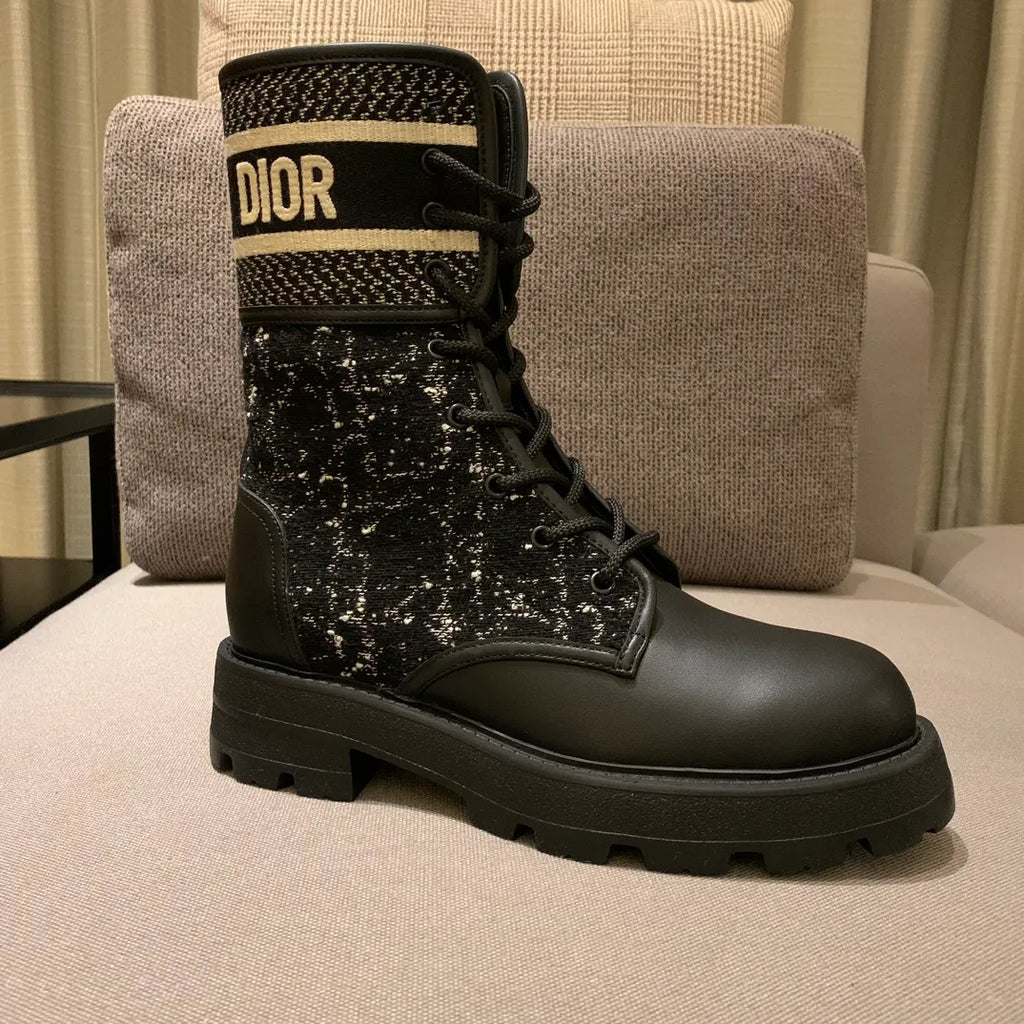 Dior Women's Ankle Boots Tweed Cowhide Leather 340563