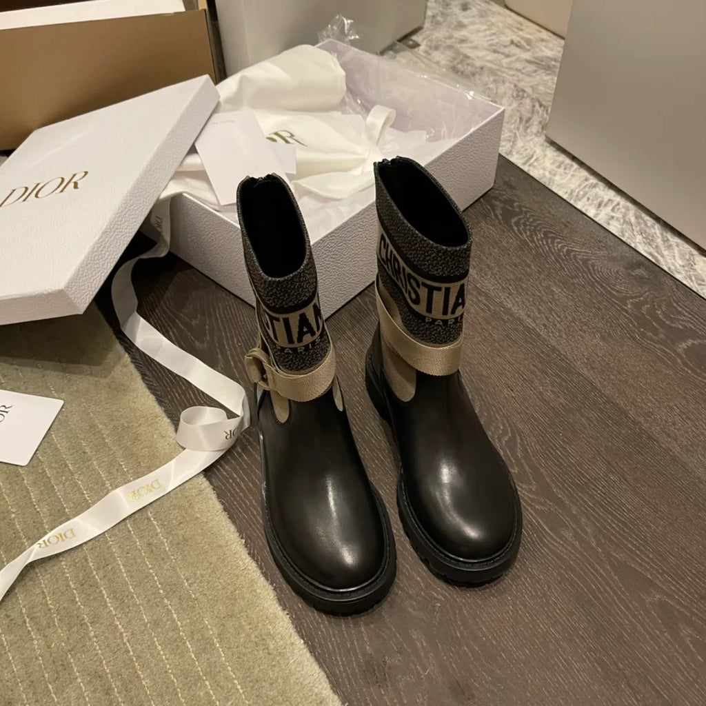 Dior Women's D-Major Ankle Boots Technical Fabric Calfskin Leather 340553