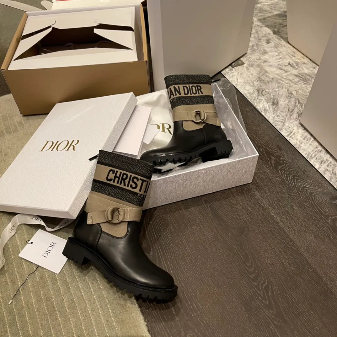 Dior Women's D-Major Ankle Boots Technical Fabric Calfskin Leather 340553