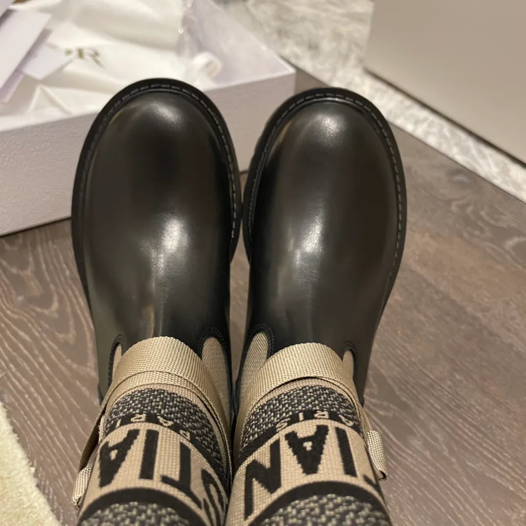 Dior Women's D-Major Ankle Boots Technical Fabric Calfskin Leather 340553