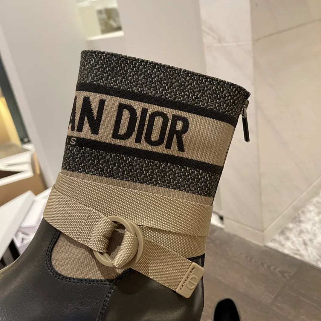 Dior Women's D-Major Ankle Boots Technical Fabric Calfskin Leather 340553