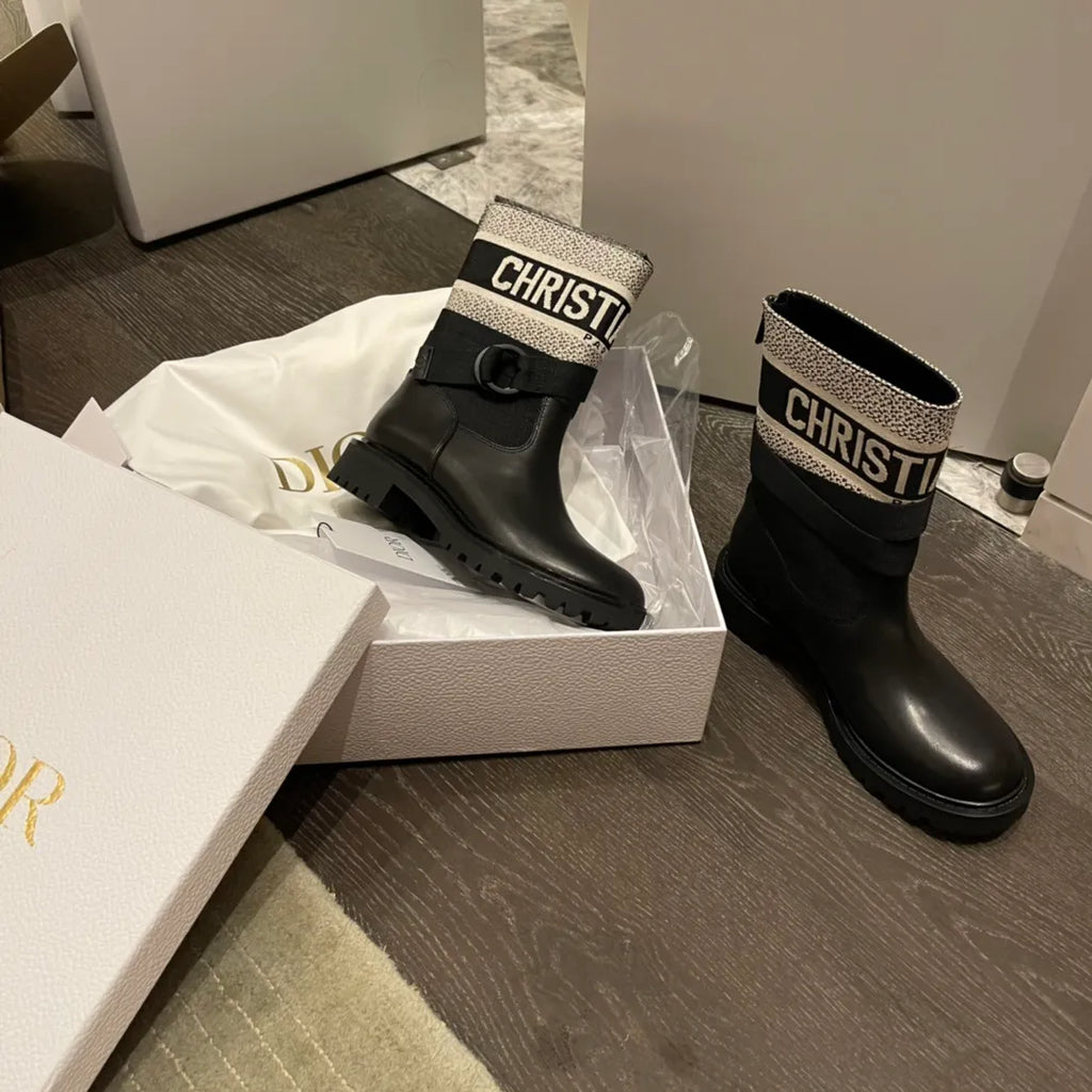 Dior Women's D-Major Ankle Boots Technical Fabric Calfskin Leather 340557