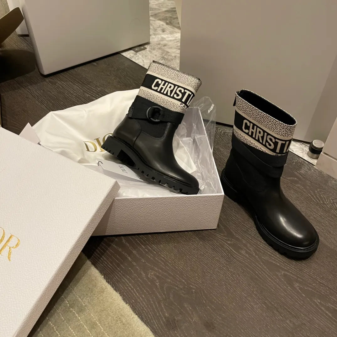 Dior Women's D-Major Ankle Boots Technical Fabric Calfskin Leather 340557