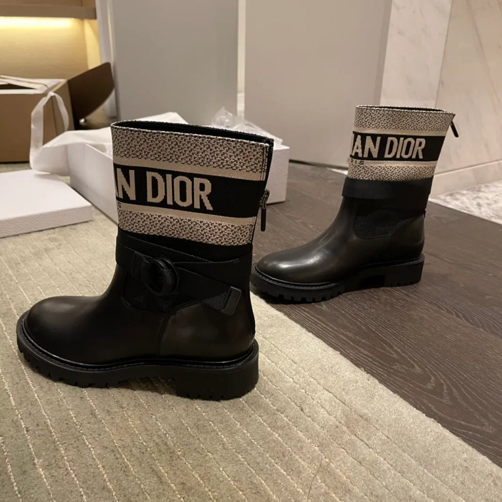 Dior Women's D-Major Ankle Boots Technical Fabric Calfskin Leather 340557