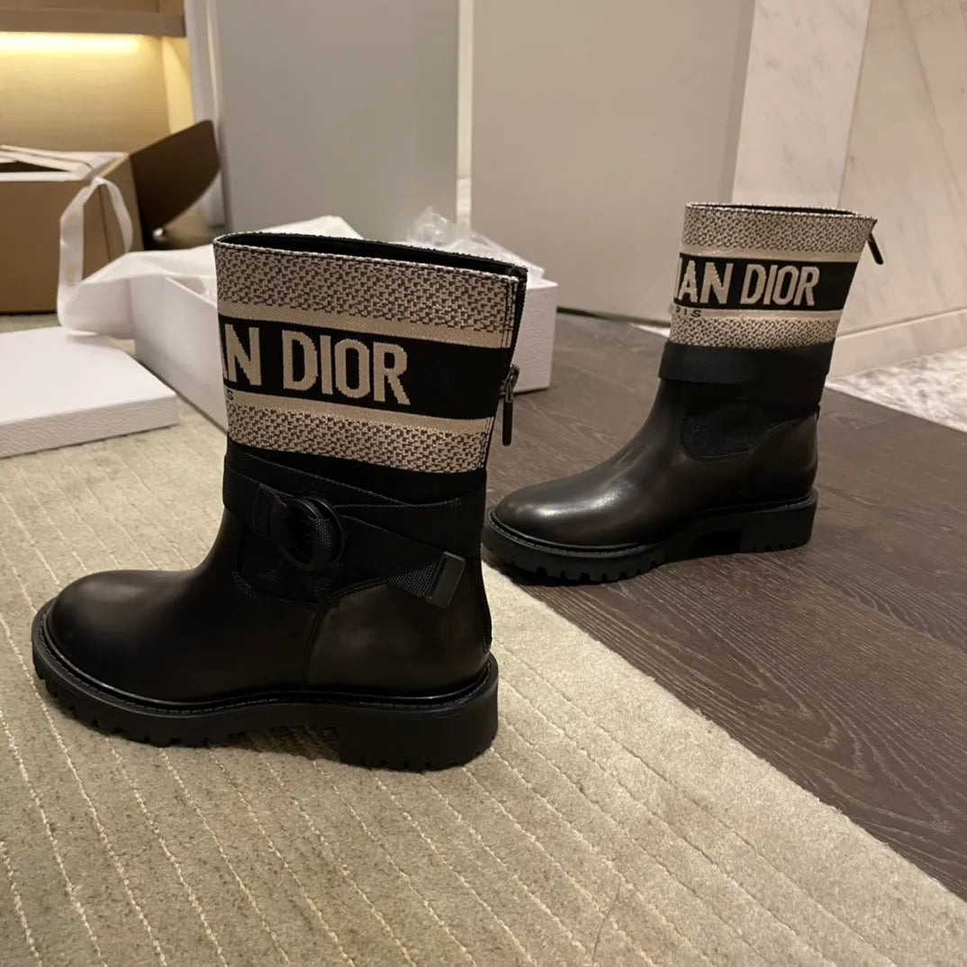 Dior Women's D-Major Ankle Boots Technical Fabric Calfskin Leather 340557