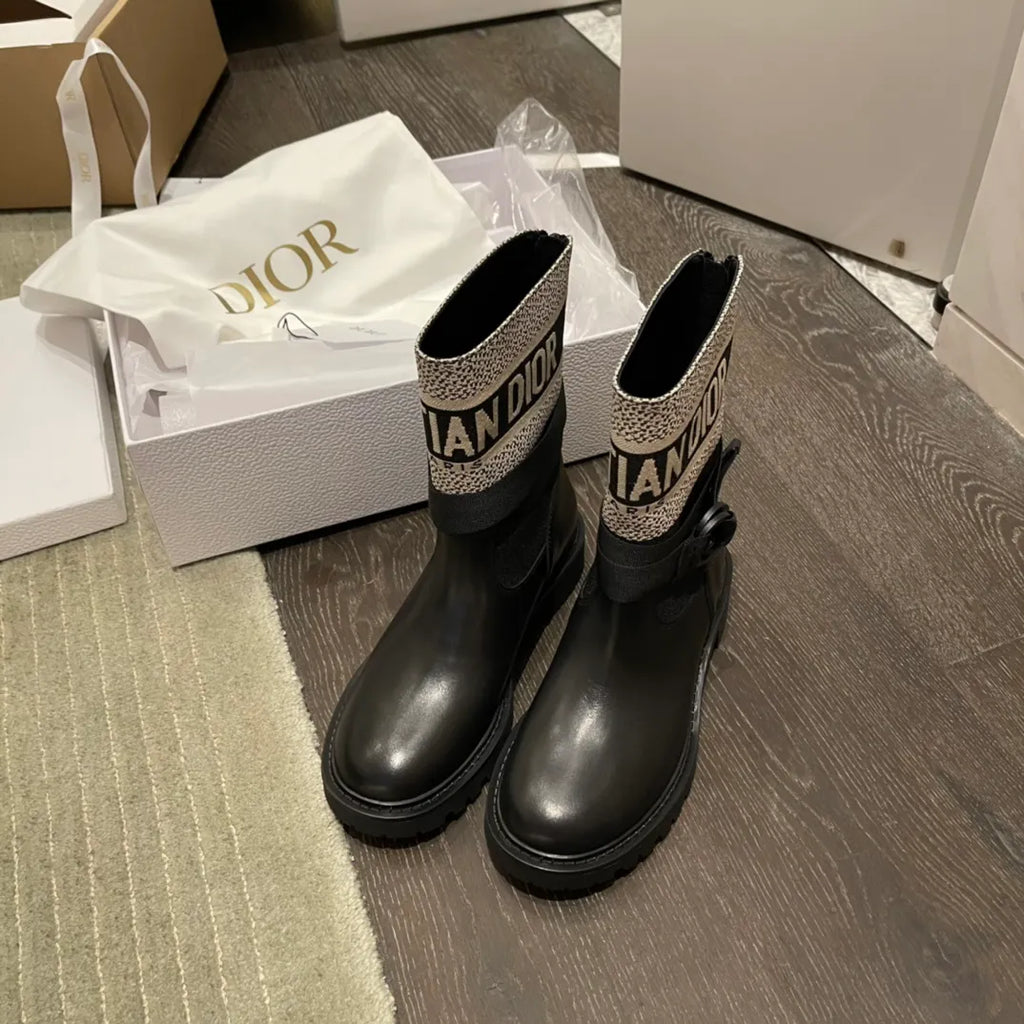 Dior Women's D-Major Ankle Boots Technical Fabric Calfskin Leather 340557