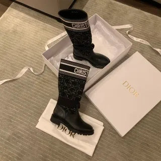 Dior Women's D-Major Boots Tweed Calfskin Leather 340548