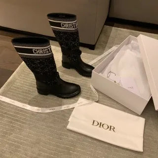 Dior Women's D-Major Boots Tweed Calfskin Leather 340548