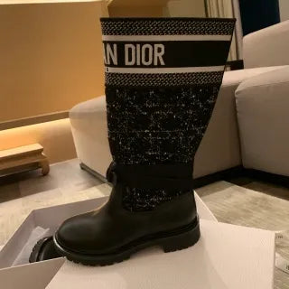 Dior Women's D-Major Boots Tweed Calfskin Leather 340548