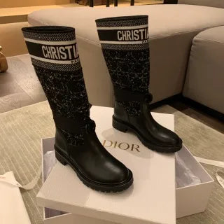 Dior Women's D-Major Boots Tweed Calfskin Leather 340548